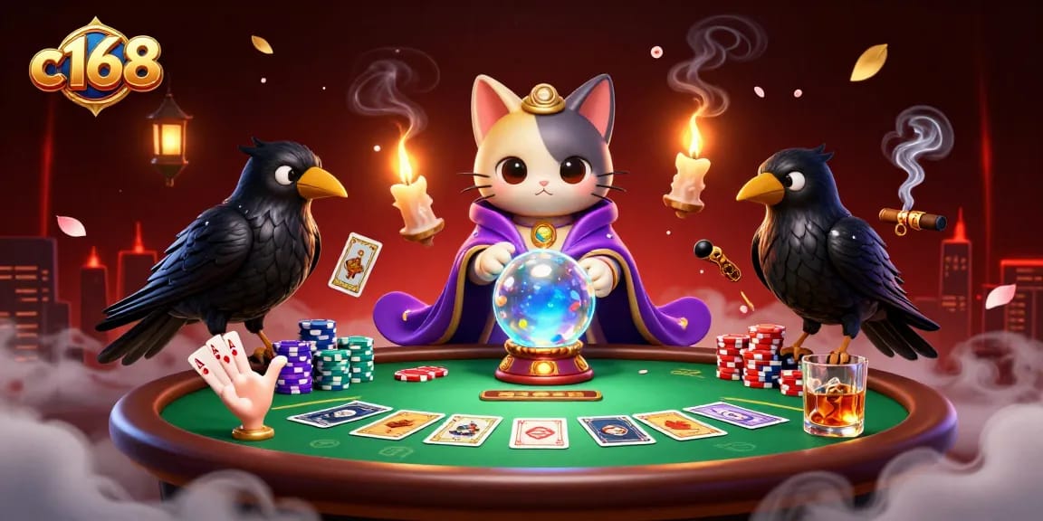 Engage in winning strategies at c168, showcasing a rich casino scene with vibrant poker elements.