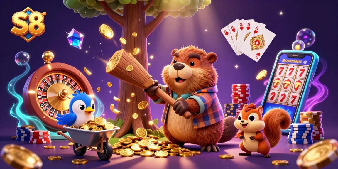 S8 captivates gamers with its treasure-filled casino adventure featuring gold coins raining down and engaging character interactions.