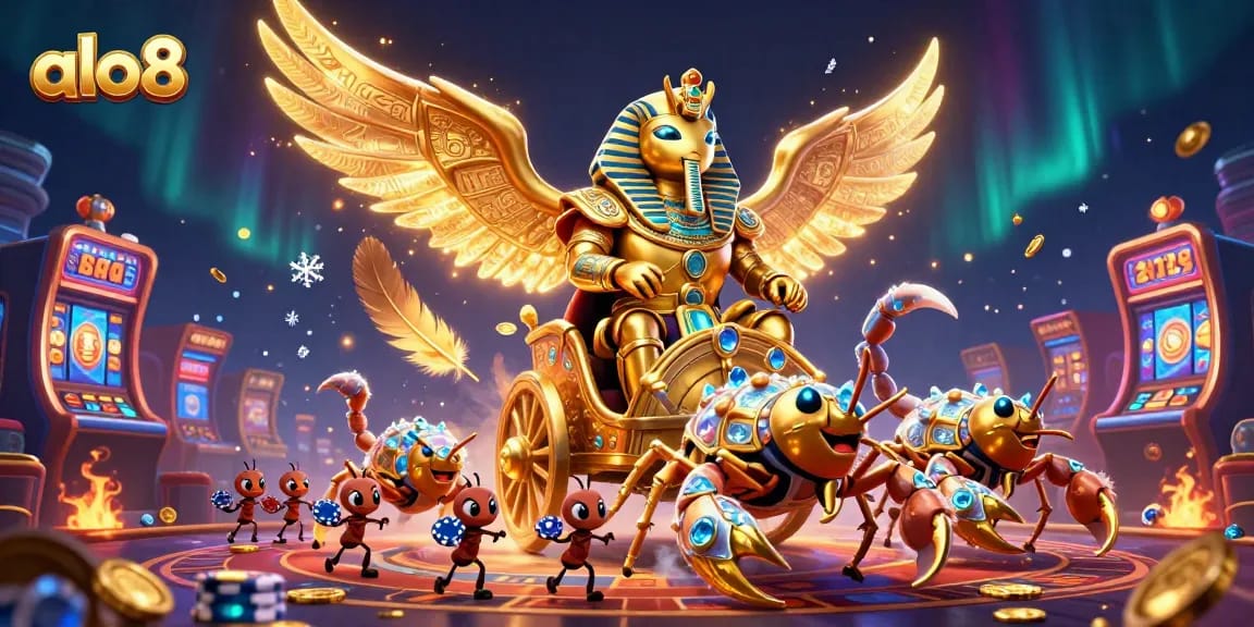 Alo8 offers an engaging casino adventure with a 3D golden scarab beetle leading players through thrilling betting challenges.