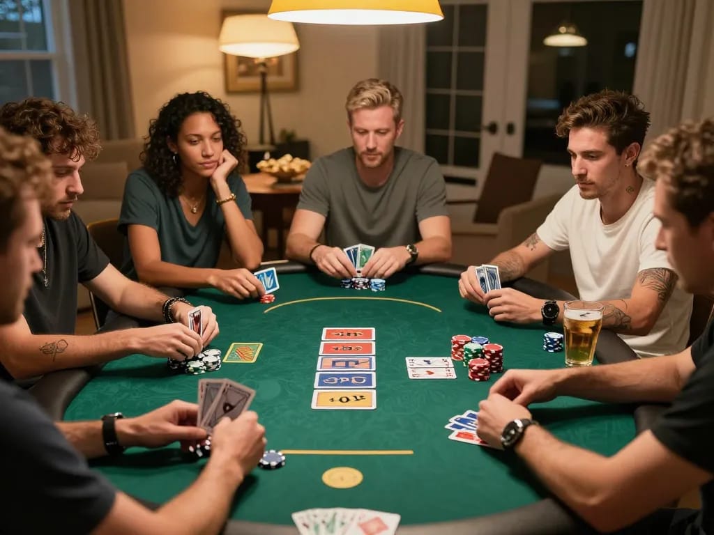 gg88 involves thrilling poker gameplay among friends, showcasing a vibrant home poker night