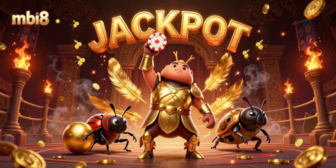Experience the adrenaline of mbi8 casino games featuring a victorious beetle champion.