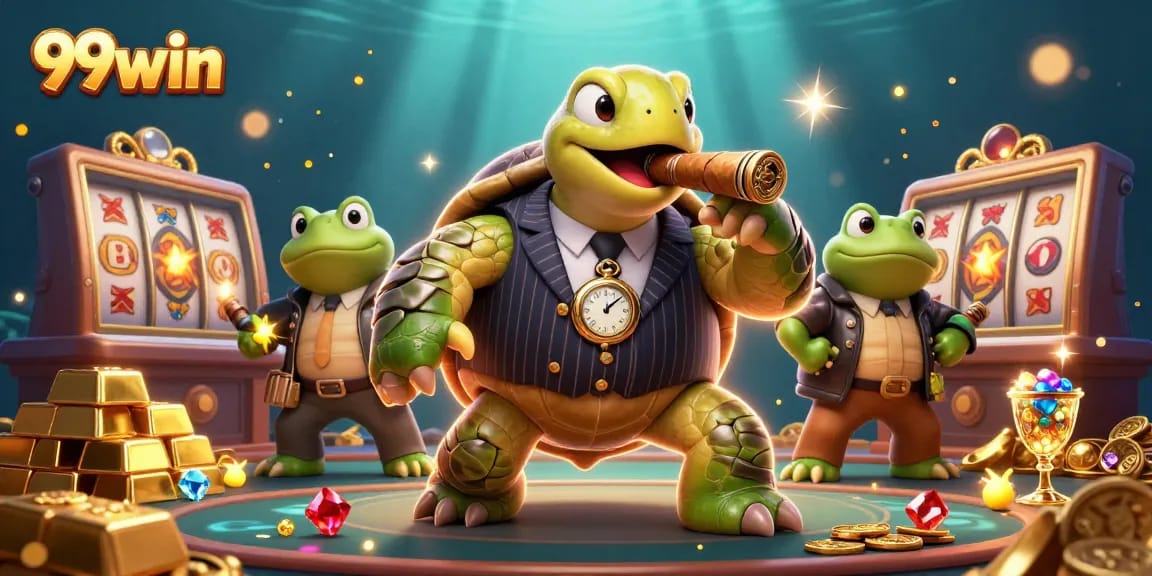 Experience thrilling gameplay at 99win with cartoon characters in a vibrant casino scene