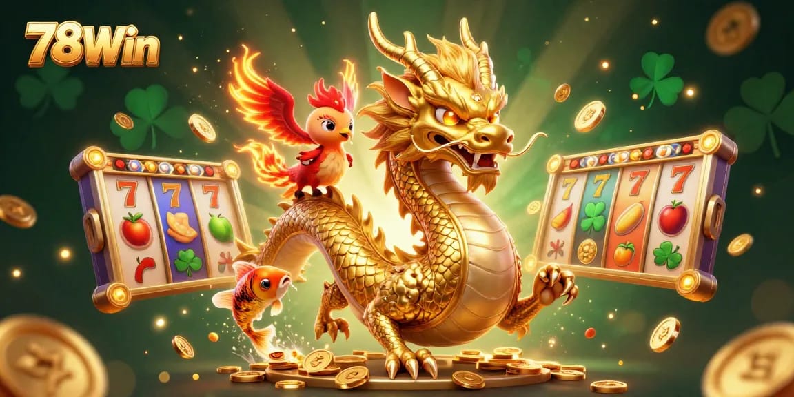 Experience exciting wins at 78Win with spinning reels, golden coins, and engaging gambling elements.