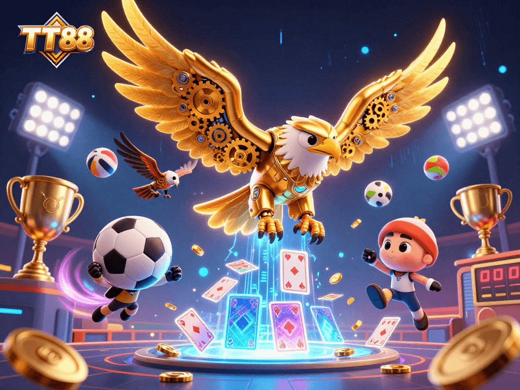Experience thrilling gameplay at TT88 with an engaging 3D illustration depicting excitement and sports betting.