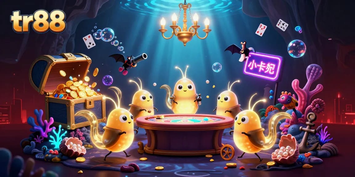 tr88 casino scene showcasing glowworms illuminating a vibrant cave with rich games and treasures