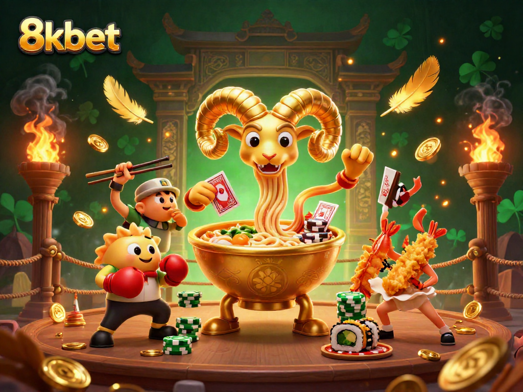 Engage in thrilling gameplay with 8kbet in a vibrant 3D casino scene filled with dynamic characters and gold coins.
