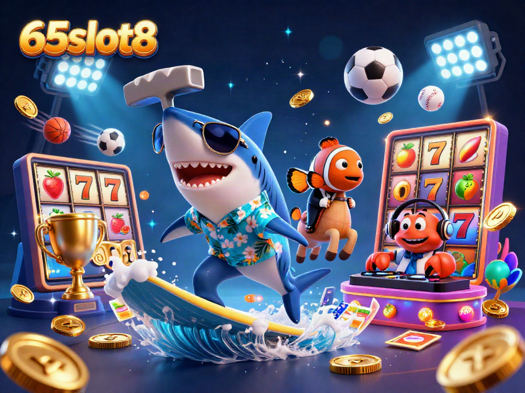 Experience the thrill with 65slot8's captivating casino scene featuring vibrant characters and stunning visuals.