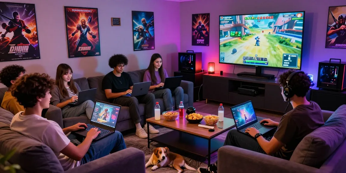 Friends enjoying adult games together in a digital lounge setting.