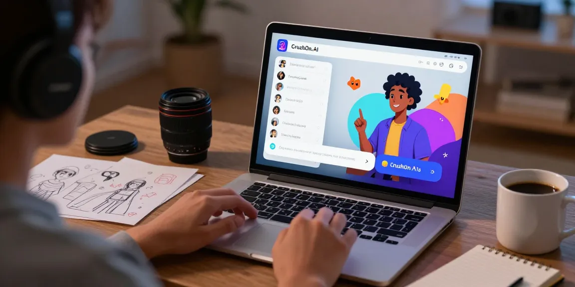 Engaged user exploring character ai nsfw on CrushOn.AI platform in cozy home setting.