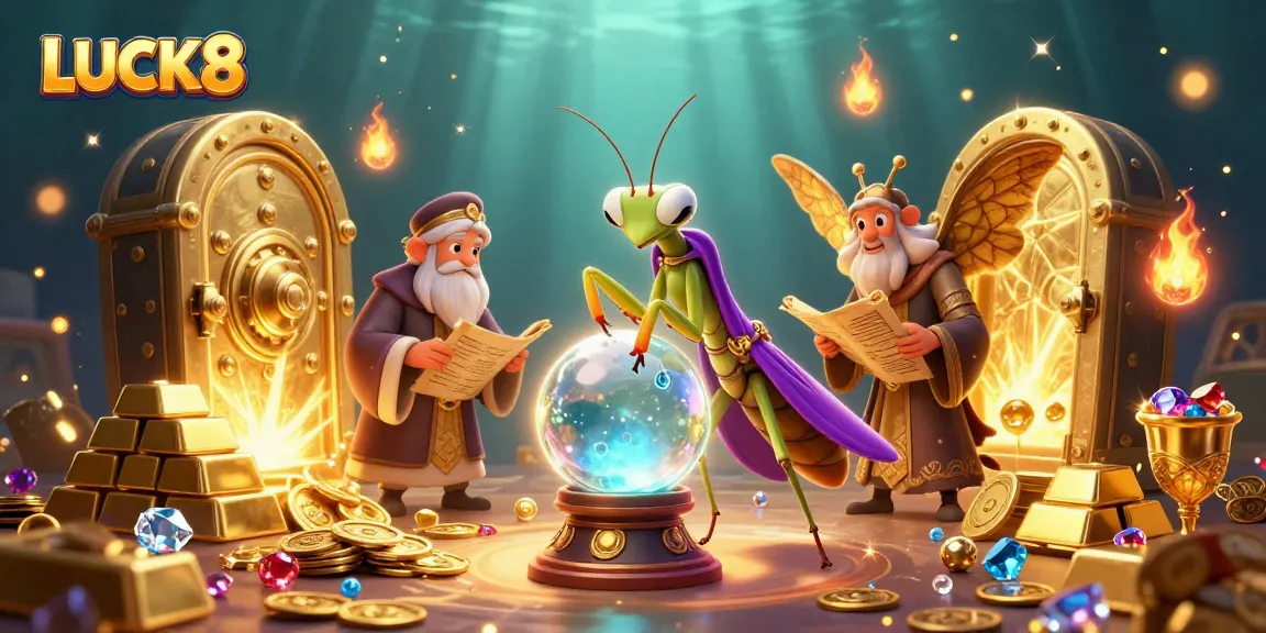 Experience LUCK8’s dynamic casino landscape with fortune tellers, treasures, and radiant gems.