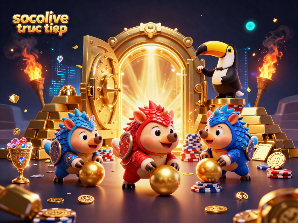 Watch socolive truc tiep with energetic pangolins bowling through poker chips in a vibrant, festive atmosphere.