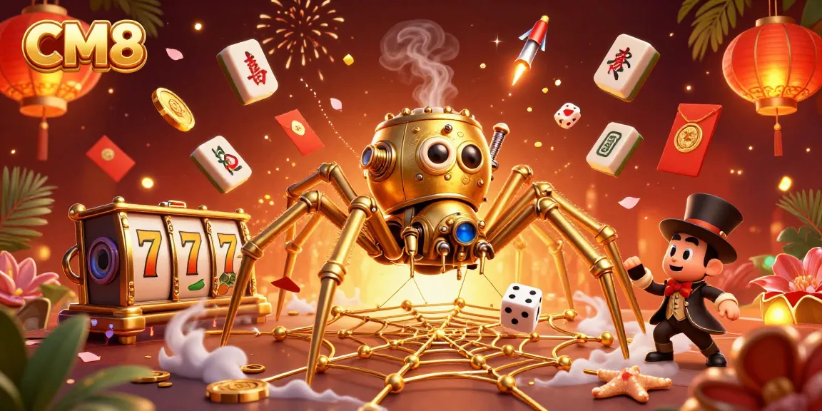 Experience thrilling gameplay with CM8's dynamic golden spider and immersive casino elements.