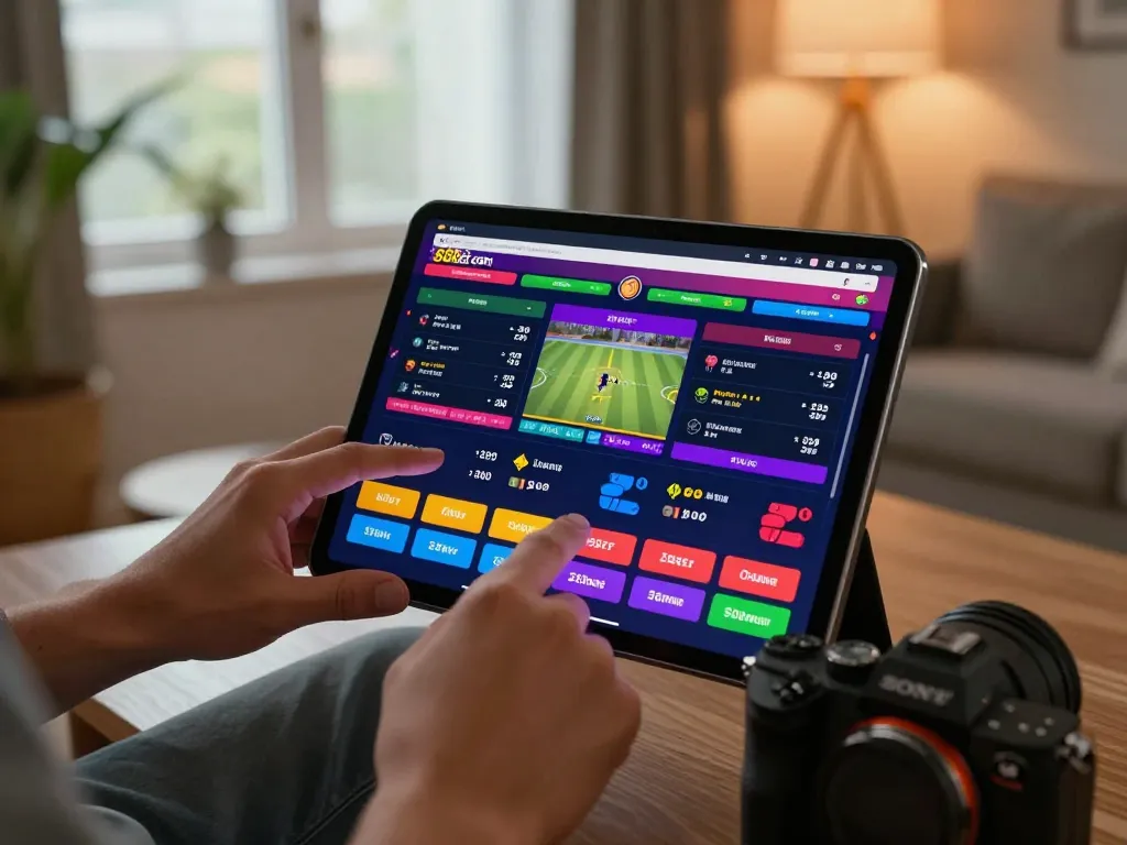 Engaging with 88bet com's online sports betting options on a tablet during a live match.