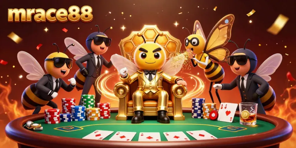 Engage in thrilling games at mrace88 with a vibrant casino-themed illustration.