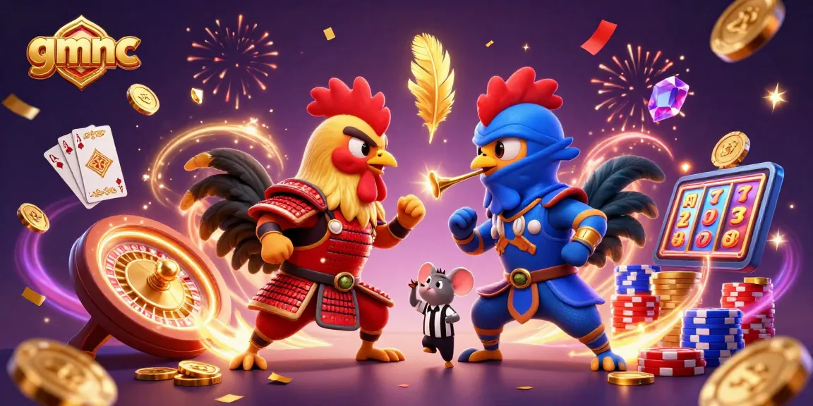 Experience the thrill of gmnc with twin cartoon roosters in an epic casino showdown.