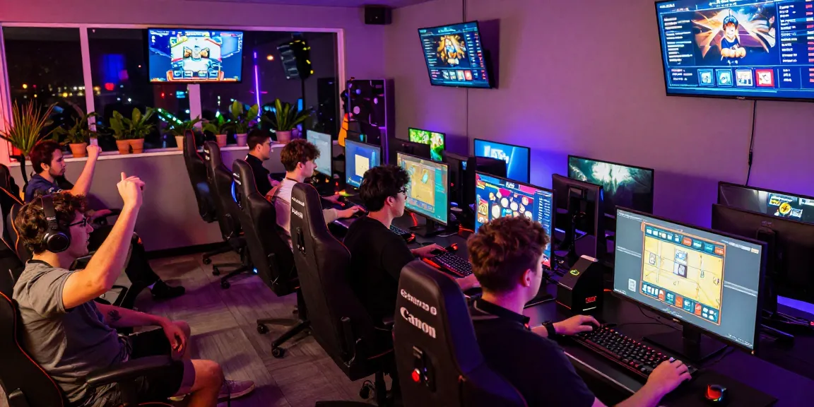 Exciting gaming lounge showcasing the B52CC platform with players engaged in competitive gameplay.