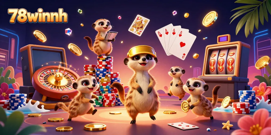 Join the lively meerkat colony at 78winnh casino as they deal cards and spin the wheel.